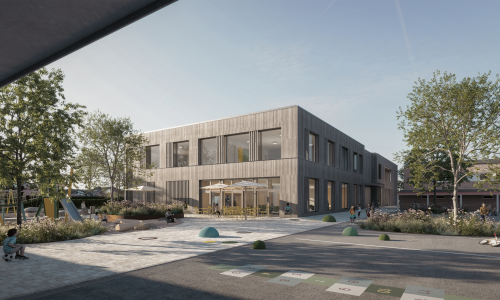 Visualisierung Neubau Schule + Pausenhof